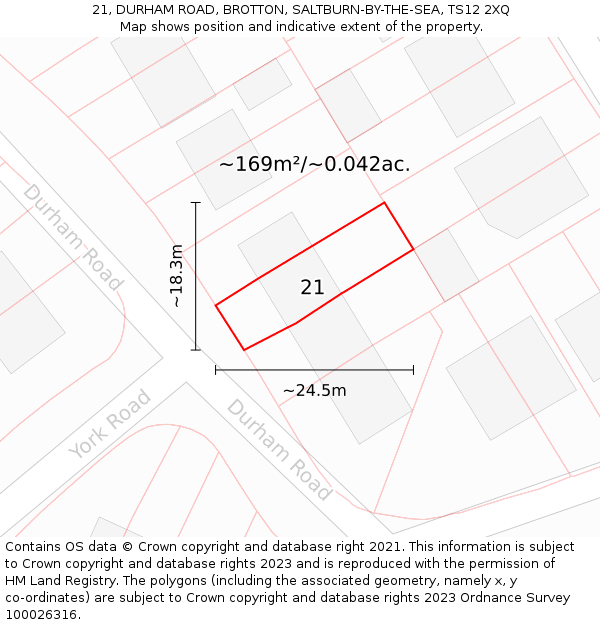 21, DURHAM ROAD, BROTTON, SALTBURN-BY-THE-SEA, TS12 2XQ: Plot and title map