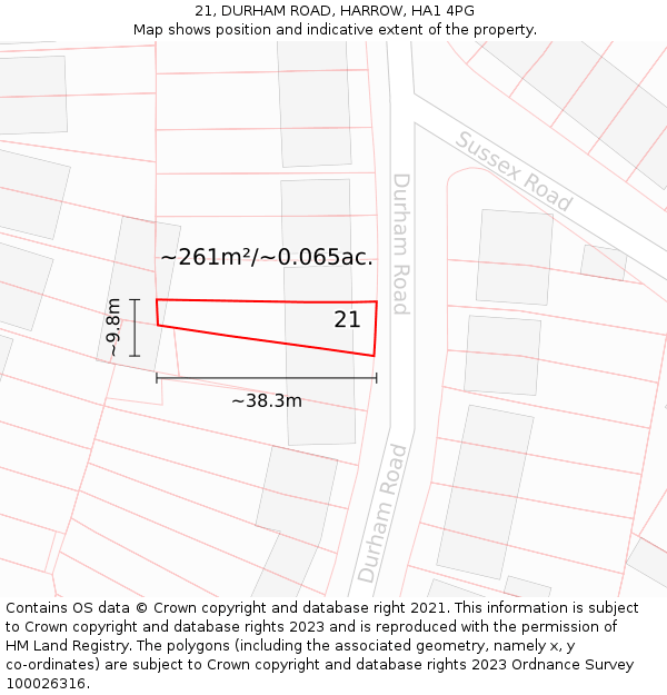 21, DURHAM ROAD, HARROW, HA1 4PG: Plot and title map