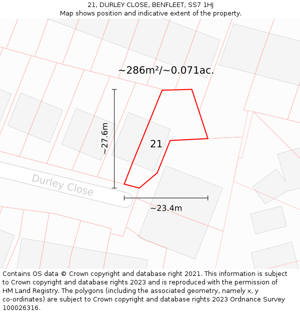21, DURLEY CLOSE, BENFLEET, SS7 1HJ: Plot and title map