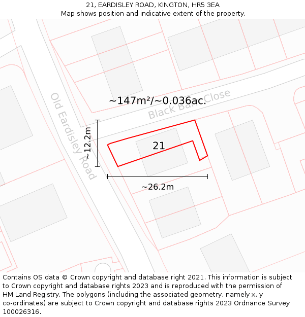 21, EARDISLEY ROAD, KINGTON, HR5 3EA: Plot and title map