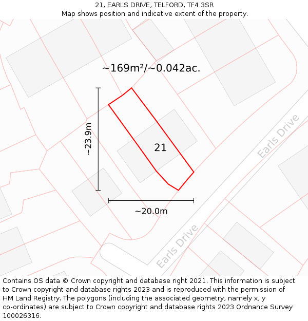 21, EARLS DRIVE, TELFORD, TF4 3SR: Plot and title map