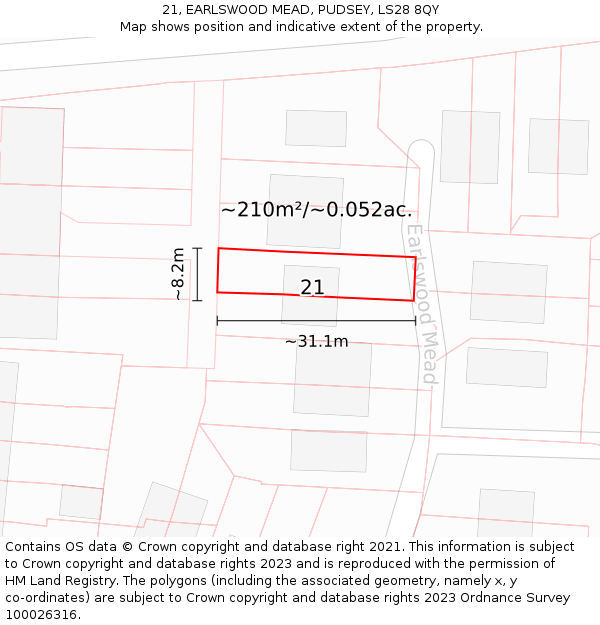 21, EARLSWOOD MEAD, PUDSEY, LS28 8QY: Plot and title map
