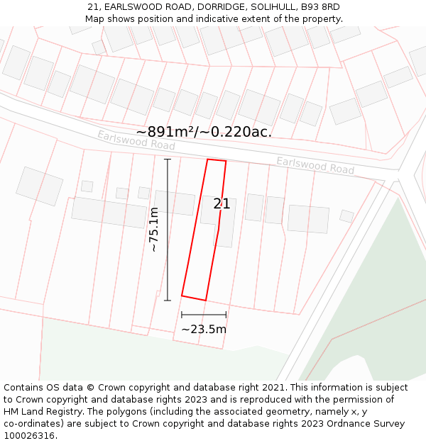 21, EARLSWOOD ROAD, DORRIDGE, SOLIHULL, B93 8RD: Plot and title map