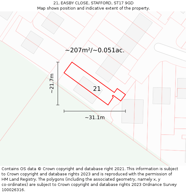 21, EASBY CLOSE, STAFFORD, ST17 9GD: Plot and title map