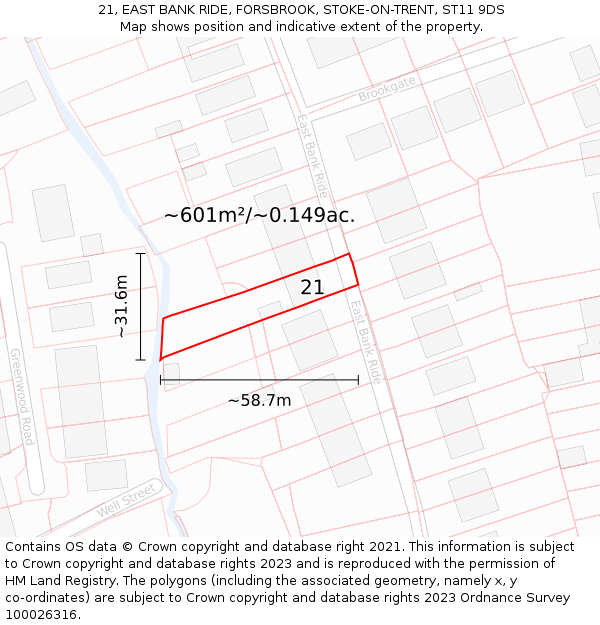 21, EAST BANK RIDE, FORSBROOK, STOKE-ON-TRENT, ST11 9DS: Plot and title map