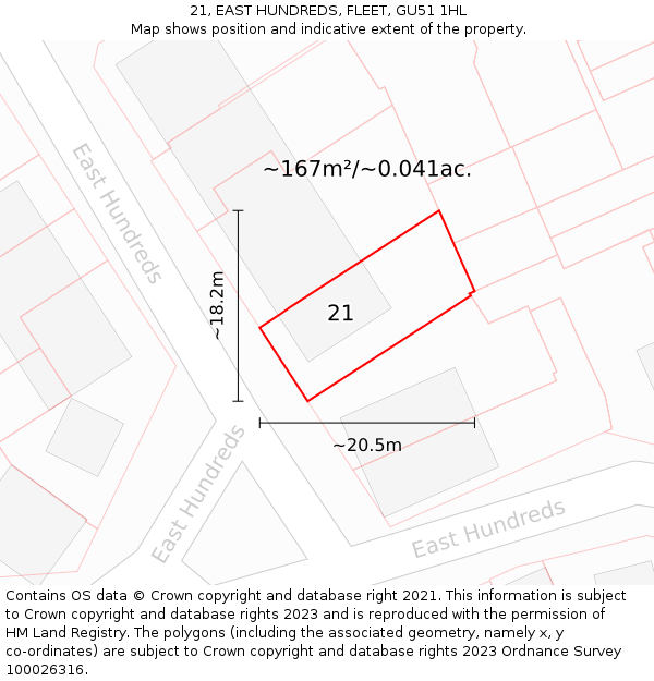 21, EAST HUNDREDS, FLEET, GU51 1HL: Plot and title map