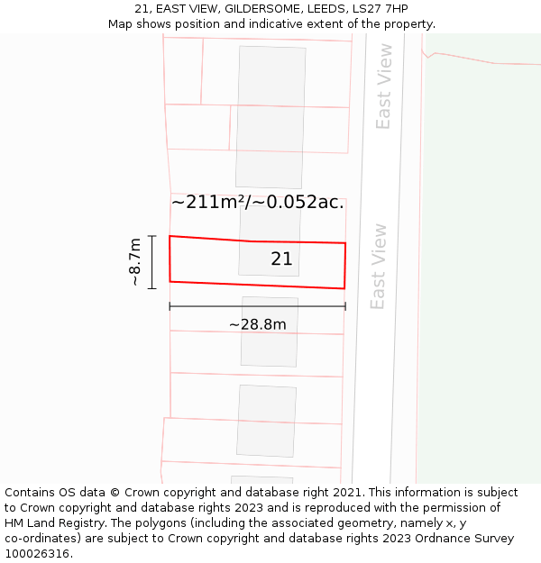 21, EAST VIEW, GILDERSOME, LEEDS, LS27 7HP: Plot and title map