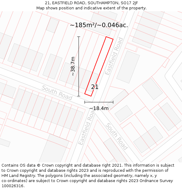 21, EASTFIELD ROAD, SOUTHAMPTON, SO17 2JF: Plot and title map