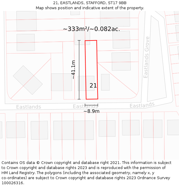 21, EASTLANDS, STAFFORD, ST17 9BB: Plot and title map