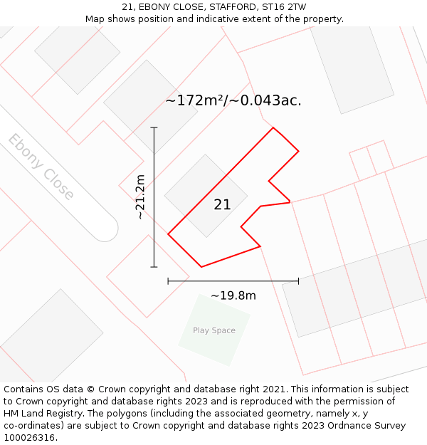 21, EBONY CLOSE, STAFFORD, ST16 2TW: Plot and title map