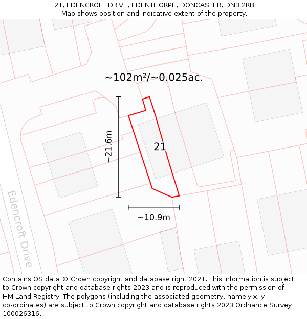 21, EDENCROFT DRIVE, EDENTHORPE, DONCASTER, DN3 2RB: Plot and title map