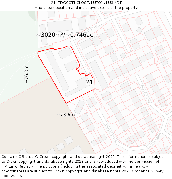 21, EDGCOTT CLOSE, LUTON, LU3 4DT: Plot and title map