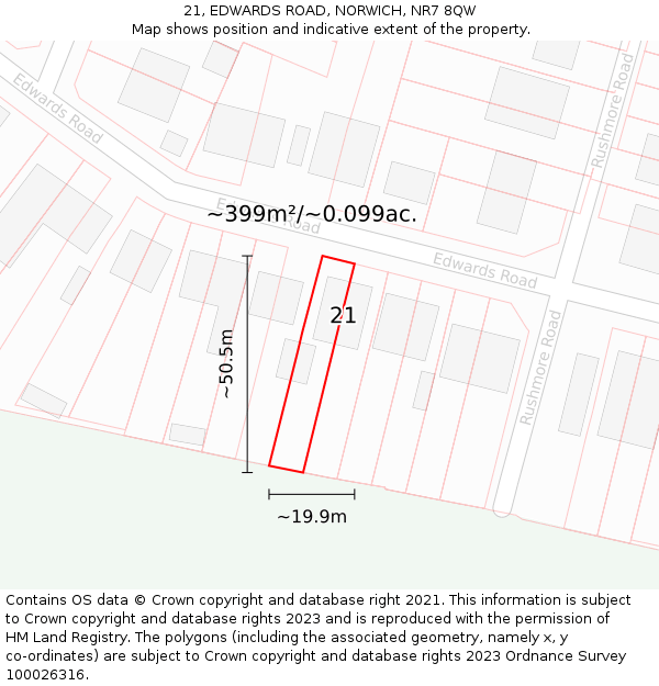 21, EDWARDS ROAD, NORWICH, NR7 8QW: Plot and title map
