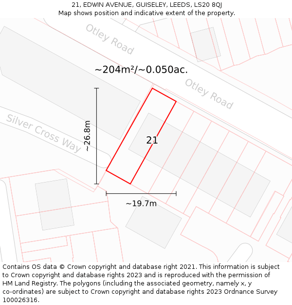 21, EDWIN AVENUE, GUISELEY, LEEDS, LS20 8QJ: Plot and title map