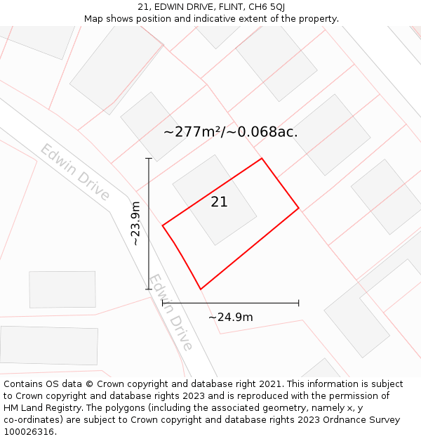 21, EDWIN DRIVE, FLINT, CH6 5QJ: Plot and title map