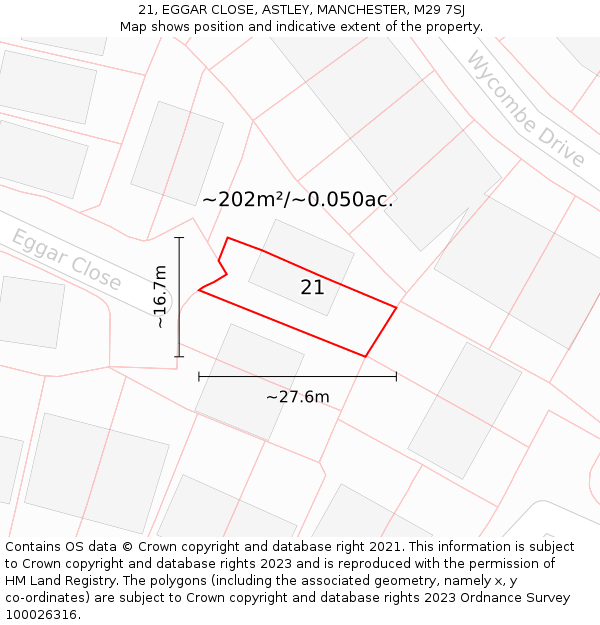 21, EGGAR CLOSE, ASTLEY, MANCHESTER, M29 7SJ: Plot and title map