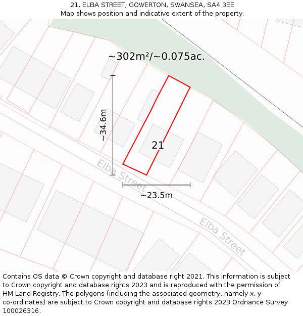 21, ELBA STREET, GOWERTON, SWANSEA, SA4 3EE: Plot and title map
