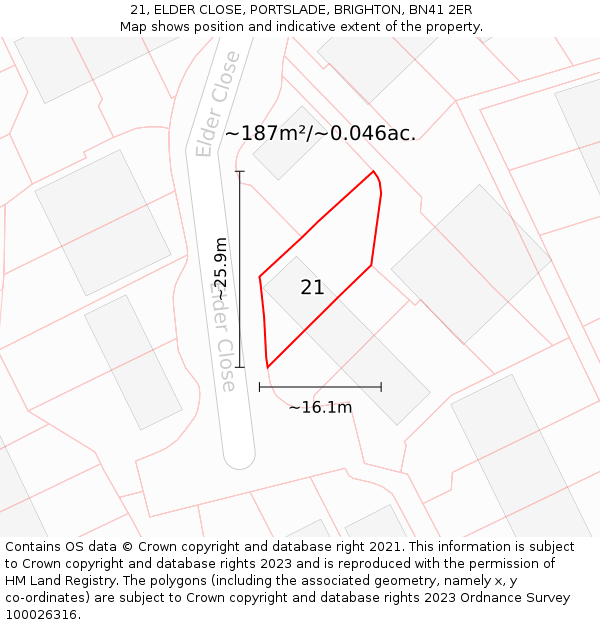 21, ELDER CLOSE, PORTSLADE, BRIGHTON, BN41 2ER: Plot and title map