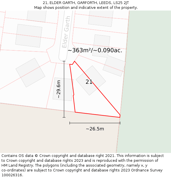 21, ELDER GARTH, GARFORTH, LEEDS, LS25 2JT: Plot and title map