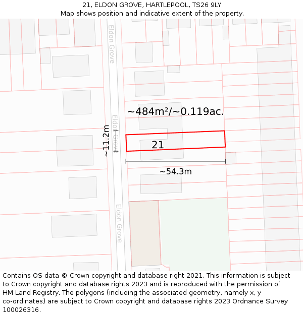 21, ELDON GROVE, HARTLEPOOL, TS26 9LY: Plot and title map