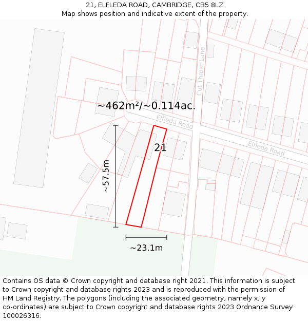 21, ELFLEDA ROAD, CAMBRIDGE, CB5 8LZ: Plot and title map