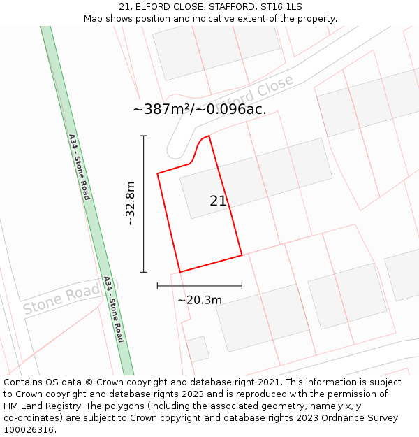 21, ELFORD CLOSE, STAFFORD, ST16 1LS: Plot and title map