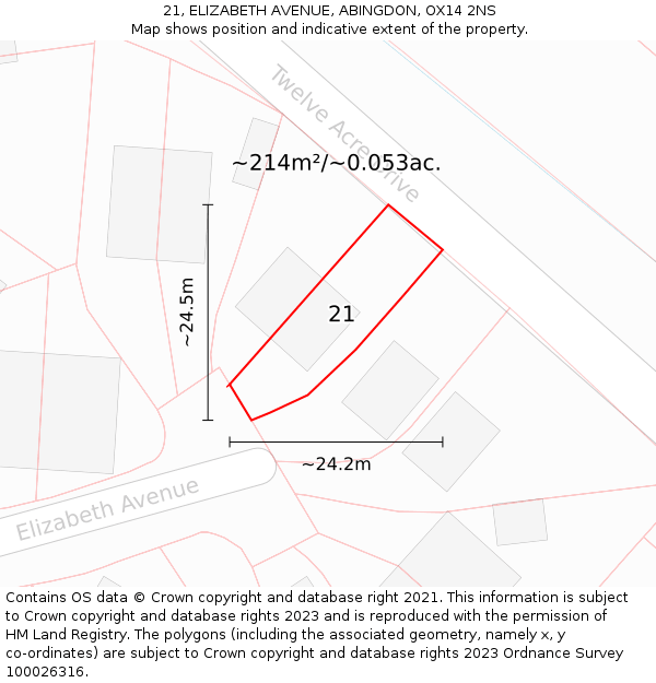 21, ELIZABETH AVENUE, ABINGDON, OX14 2NS: Plot and title map