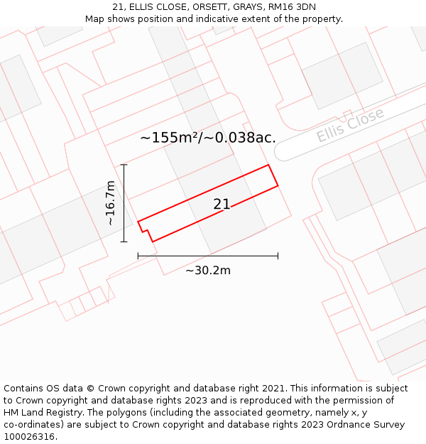 21, ELLIS CLOSE, ORSETT, GRAYS, RM16 3DN: Plot and title map