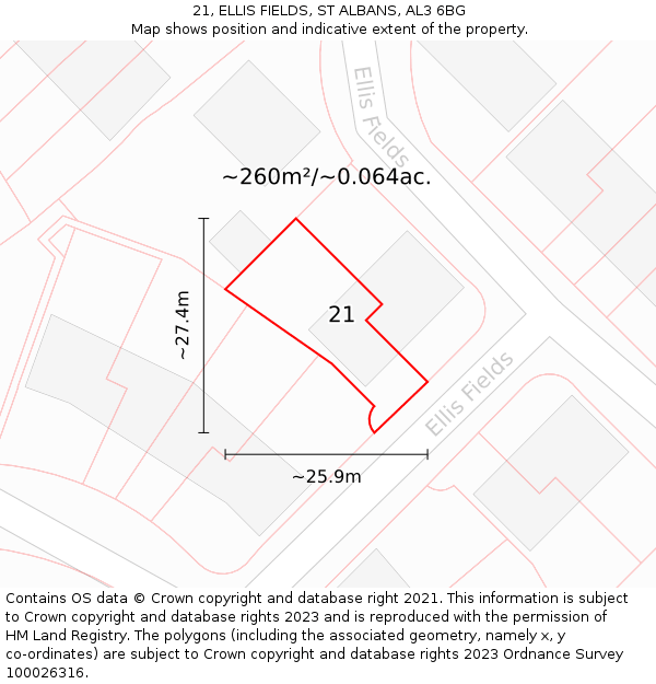 21, ELLIS FIELDS, ST ALBANS, AL3 6BG: Plot and title map