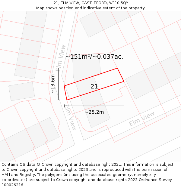 21, ELM VIEW, CASTLEFORD, WF10 5QY: Plot and title map