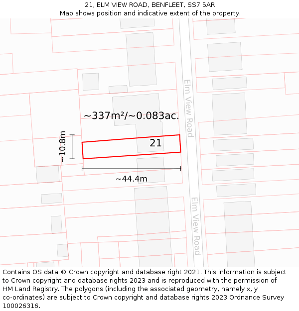 21, ELM VIEW ROAD, BENFLEET, SS7 5AR: Plot and title map