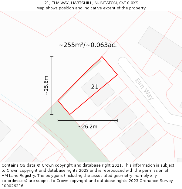 21, ELM WAY, HARTSHILL, NUNEATON, CV10 0XS: Plot and title map