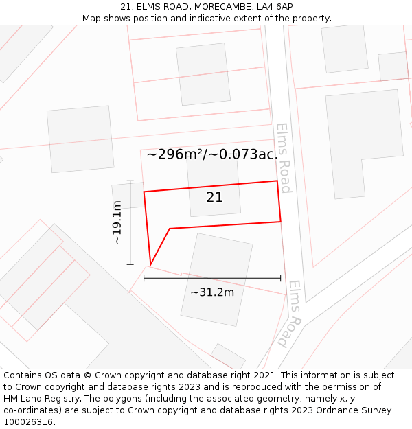 21, ELMS ROAD, MORECAMBE, LA4 6AP: Plot and title map