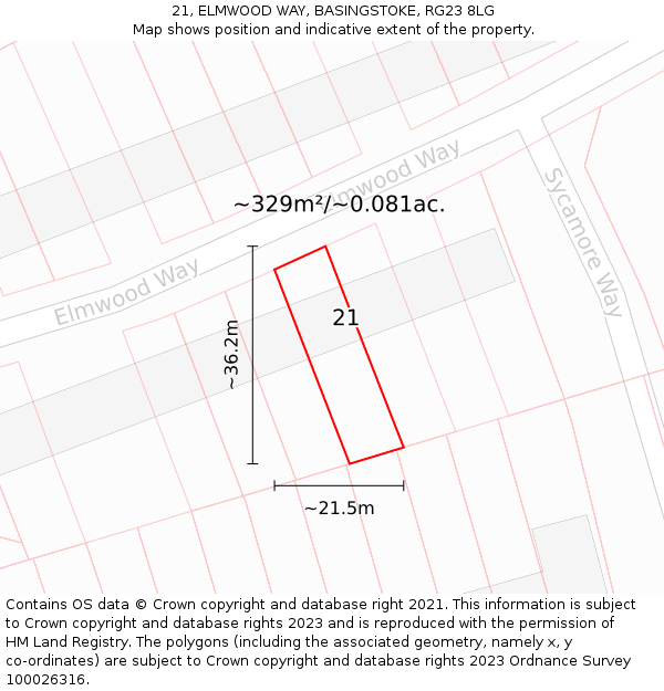 21, ELMWOOD WAY, BASINGSTOKE, RG23 8LG: Plot and title map