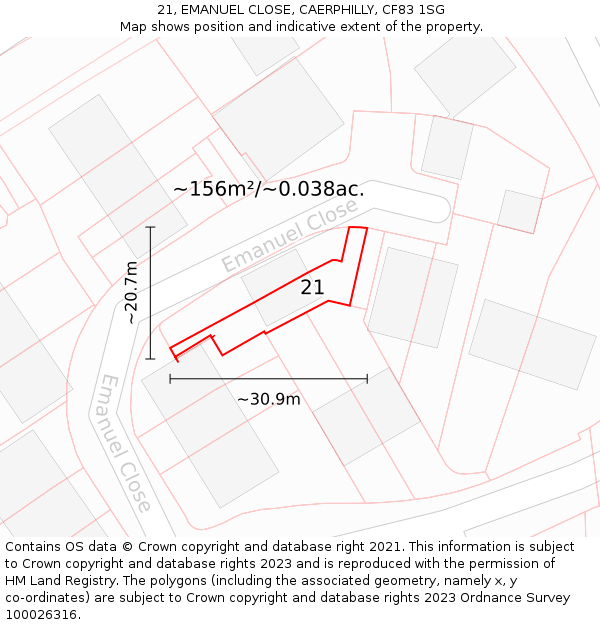 21, EMANUEL CLOSE, CAERPHILLY, CF83 1SG: Plot and title map