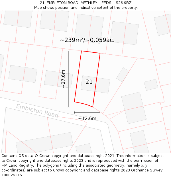 21, EMBLETON ROAD, METHLEY, LEEDS, LS26 9BZ: Plot and title map