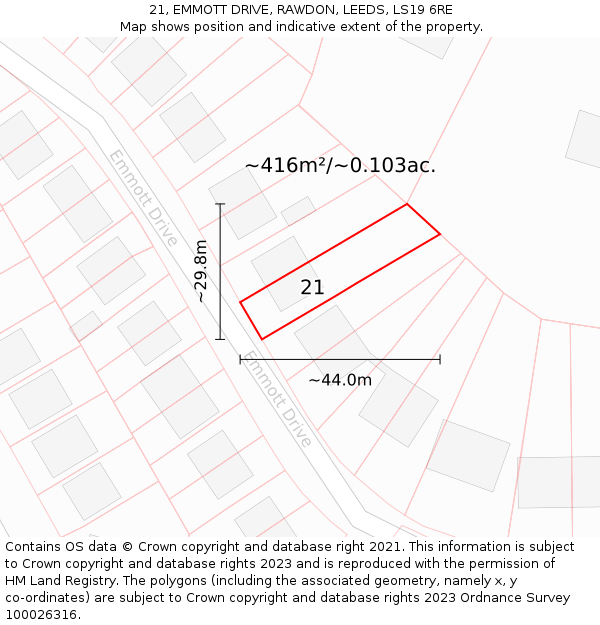 21, EMMOTT DRIVE, RAWDON, LEEDS, LS19 6RE: Plot and title map