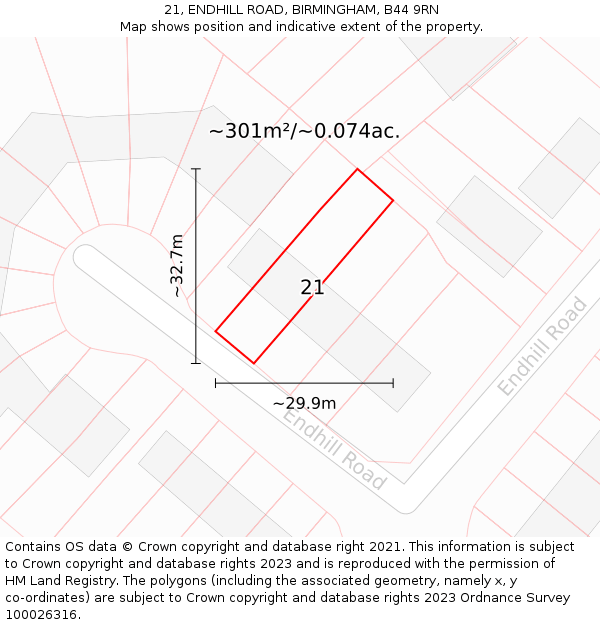 21, ENDHILL ROAD, BIRMINGHAM, B44 9RN: Plot and title map