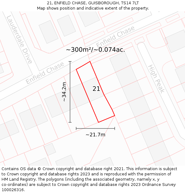 21, ENFIELD CHASE, GUISBOROUGH, TS14 7LT: Plot and title map