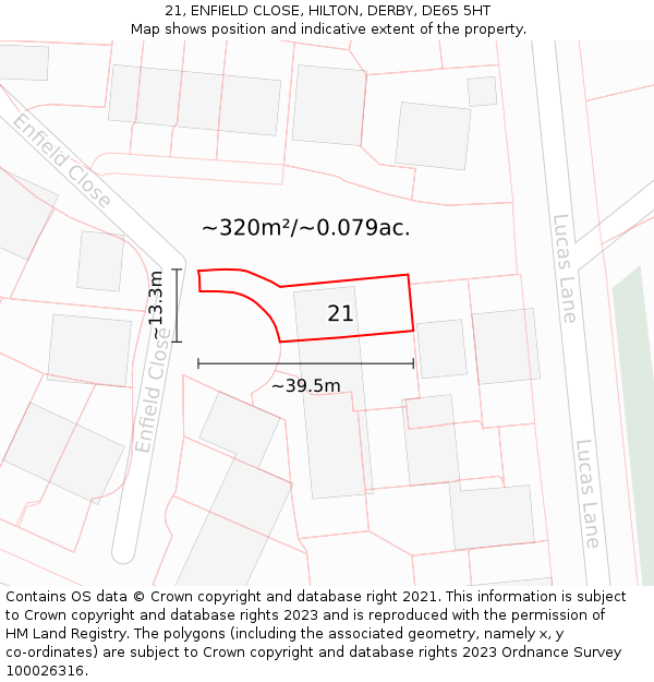 21, ENFIELD CLOSE, HILTON, DERBY, DE65 5HT: Plot and title map