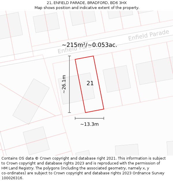 21, ENFIELD PARADE, BRADFORD, BD6 3HX: Plot and title map