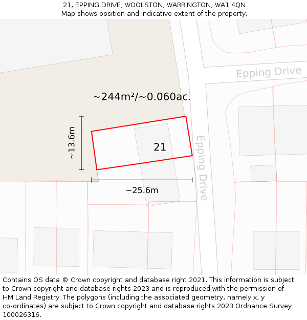 21, EPPING DRIVE, WOOLSTON, WARRINGTON, WA1 4QN: Plot and title map