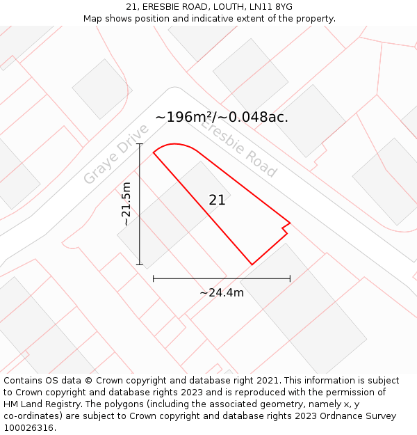 21, ERESBIE ROAD, LOUTH, LN11 8YG: Plot and title map