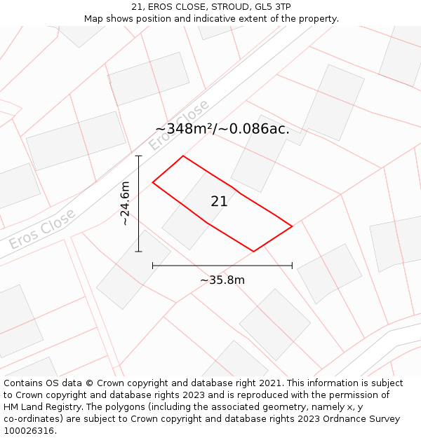 21, EROS CLOSE, STROUD, GL5 3TP: Plot and title map