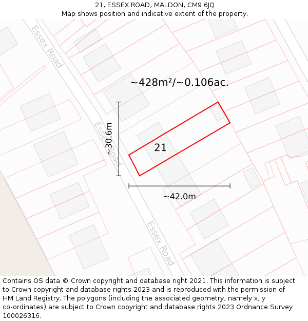 21, ESSEX ROAD, MALDON, CM9 6JQ: Plot and title map