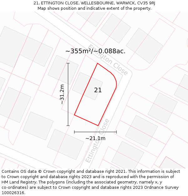 21, ETTINGTON CLOSE, WELLESBOURNE, WARWICK, CV35 9RJ: Plot and title map