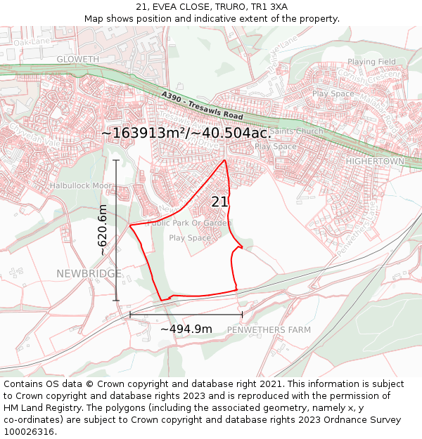 21, EVEA CLOSE, TRURO, TR1 3XA: Plot and title map