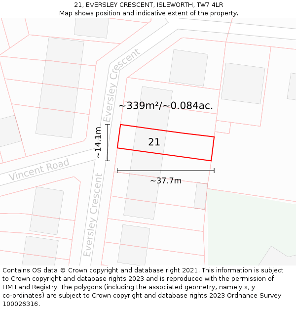 21, EVERSLEY CRESCENT, ISLEWORTH, TW7 4LR: Plot and title map