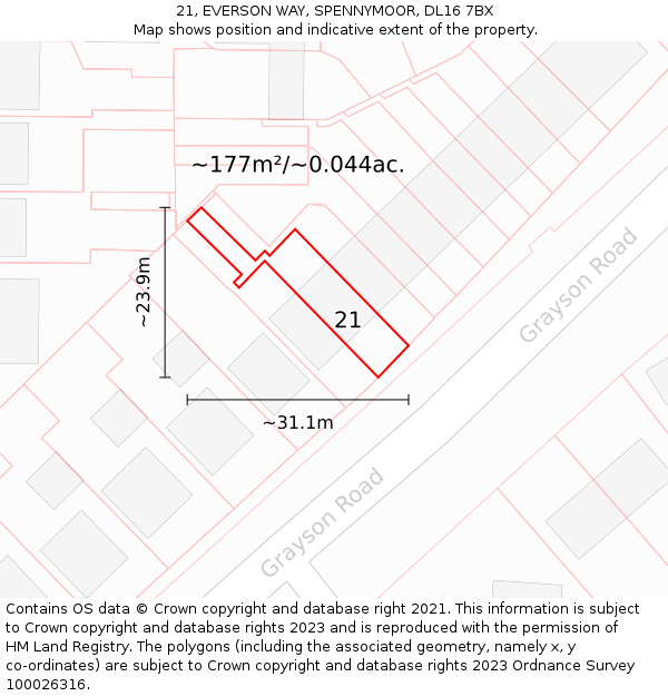 21, EVERSON WAY, SPENNYMOOR, DL16 7BX: Plot and title map