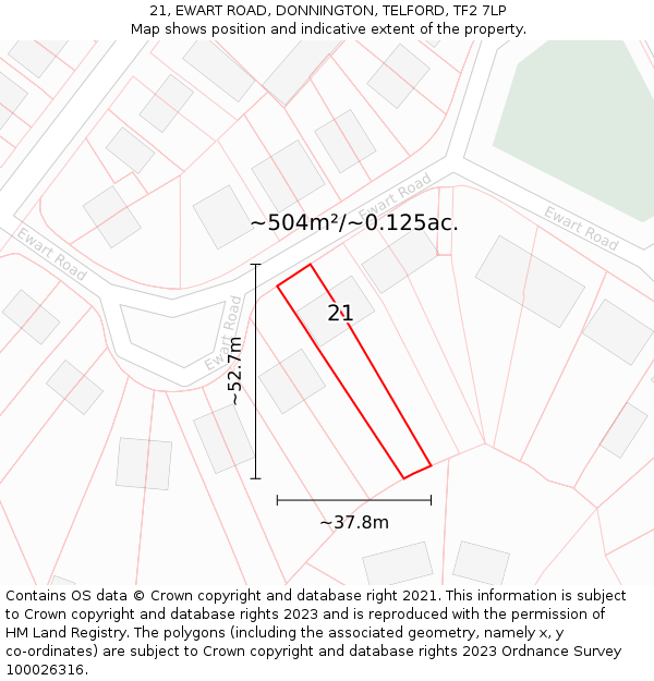21, EWART ROAD, DONNINGTON, TELFORD, TF2 7LP: Plot and title map